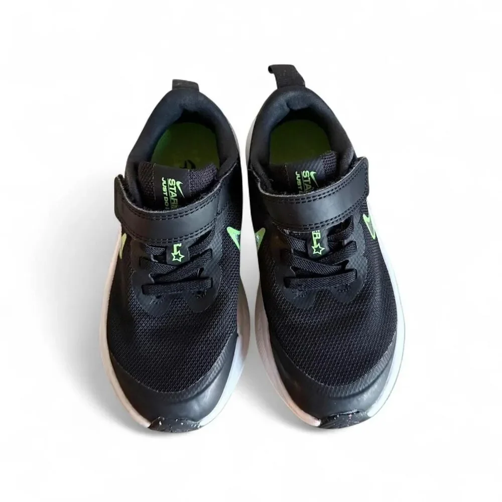 Nike Star Runner 3 Toddler Shoes 10.5C Black Green Velcro Sneakers
